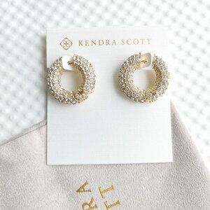 Kendra Scott Gold White Crystal Mikki Pave Hoop Earrings NEW